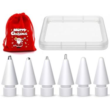 Imagem de NXVX Pacote com 6 pontas para Apple Pencil – pontas de silicone silenciosas e semelhantes a papel (2) + formas de metal de precisão (4), estojo de armazenamento de plástico fino, embalagem vermelha