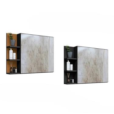 Imagem de Armário Banheiro com Espelho, Armario Espelheira com Porta(45 X 60 X 11,5cm)(PRETO - PRETO/NATURE)