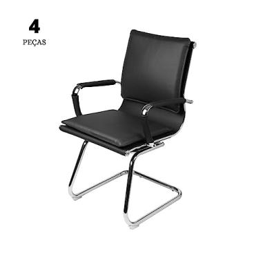 Imagem de Conjunto com 4 Cadeiras Office Soft Baixa Preta com Base Fixa