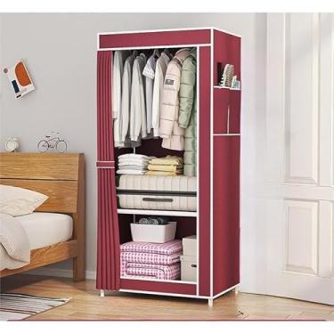 Imagem de Guarda-Roupa Casal de Tecido com Prateleiras e Cabideiro | Estrutura Metálica, Fechamento com Zíper, Montagem Fácil (S09-VINHO)