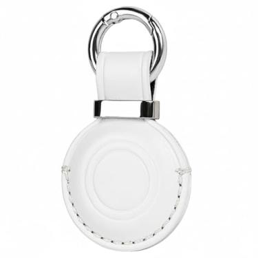 Imagem de MOLOVA 1 pacote de couro genuíno feito à mão para porta-chaves AirTag, design compacto com chaveiro AirTag, seguro para suporte de airtags com trava de anel de aço inoxidável, branco