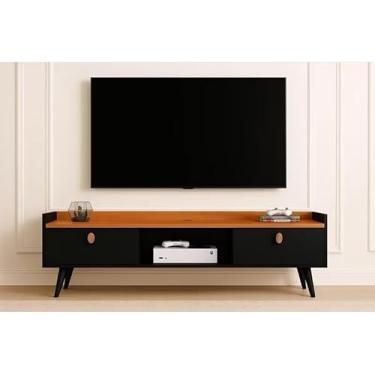 Imagem de Bancada com pés 1.20 ou 1.10-2 Portas Moderno Parede TV Até 50Pol Quarto Sala (Life c pes 1.20 Preto/Freijo)