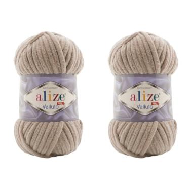 Imagem de Cobertor de bebê Alize Velluto 100% micropoliéster veludo lote de 2 skn 150 jardas 2x100 gramas, peso do fio: super volumoso (530 - bege)