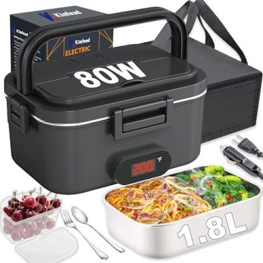 Imagem de Kimfead Lancheira Elétrica Para Adultos Com Visor De Temperatura 80W Lancheira Aquecida Para Homens Com Recipiente Ss 1,8L Aquecedor De Almoço Portátil Para Trabalho/Carro/Caminhão-110V/12V/24V E Ga