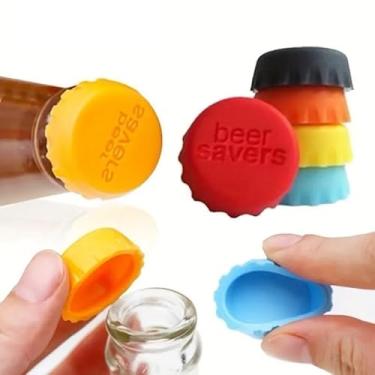 Imagem de Conjunto de 6 peças de tampa de silicone reutilizável, tampa selada para cerveja, vinagre, molho de soja, refrigerante, vinho - rolha prática para garrafas de bebidas, utensílios de cozinha