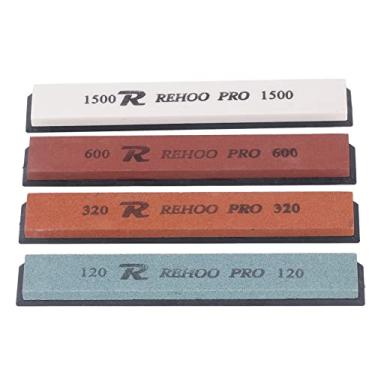 Imagem de Ailgely Conjunto de Pedra de Afiar Faca de Grão 120 320 600 1500, Kit de Pedra de Amolar de Corindo Branco para Conjuntos de Facas de Cozinha, Machados Com água para Uso Fácil e Seguro