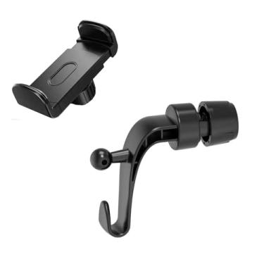 Imagem de ThtRht Suporte de telefone para encosto de cabeça de carro com ganchos de apoio de cabeça organizador 2 em 1 suporte de telefone para assento de carro suporte para iPhone banco traseiro crianças bolsa