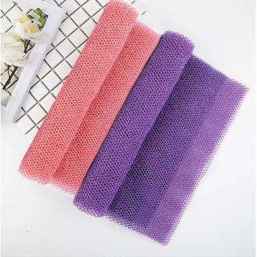 Imagem de Pacote com 2 Redes Esfoliantes Corporais Rosa e Roxa 29 x 80 cm, Malha de Banho Elástica Macia para Chuveiro e Spa, Cortada no Tamanho para Uso Personalizado