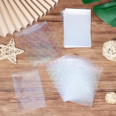 Imagem de 50 peças de saco de celofane a laser de flor dupla face selante superior bolsas de armazenamento de presentes retangulares pacote de joias bolsa pingente de embrulho de presente Natal selado tamanho