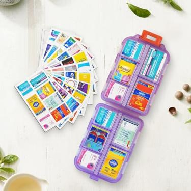 Imagem de Organizador de comprimidos de 10 compartimentos com etiquetas – Caixa portátil de comprimidos de viagem para vitaminas e medicamentos | dobrável, à prova d'água, sem BPA | manhã/tarde/noite