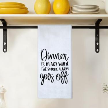 Imagem de Toalhas de prato engraçadas de cozinha 40,6 x 61 cm, presentes de inauguração de casa, o jantar está pronto quando o alarme de fumaça for apagado, toalhas de mão para cozinha, presentes humorísticos