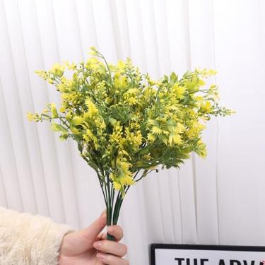 Imagem de 1 peça de flores artificiais de eucalipto buquê de lavanda sintética decoração para casa festiva diária falsa planta decoração amarela 35 x 20 cm