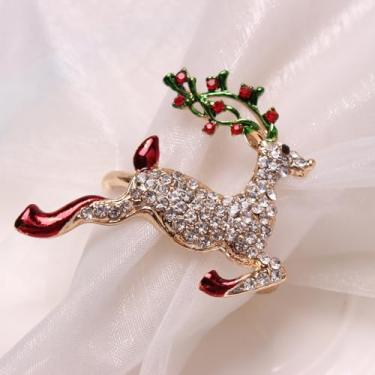 Imagem de Conjunto de 2 peças de anéis de guardanapo de guirlanda de Natal, anéis de guardanapo de strass para guardanapos de pano, fivela de guardanapo para decoração de mesa de jantar de Natal e Ação de