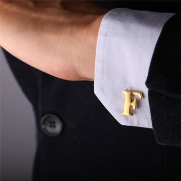 Imagem de Abotoaduras iniciais de aço inoxidável 26 abotoaduras de letra inicial do alfabeto camisas de casamento de negócios A-Z, One Size, Aço inoxidável, Sem Pedra Preciosa