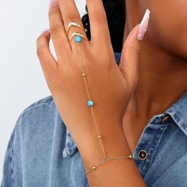 Imagem de Corrente de mão feminina pulseira de mão delicada anel de dedo dourado escravo pulseira de zircão mãos joias presentes coisas modernas 2025 outono moda moda feminina, Medium, Latão, Sem Pedra Preciosa