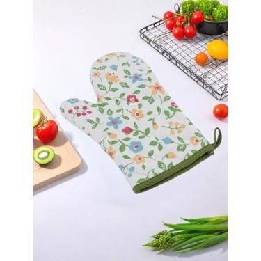 Imagem de Luvas de forno de silicone floral - Luvas de forno de cozinha com forro de algodão