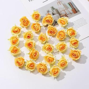 Imagem de Pequenos botões de rosa artificiais - cabeças de flores falsas de toque real para decoração de casamento, adereços de fotografia e centros de mesa de festa (laranja)