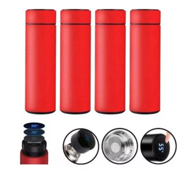 Imagem de Kit 4 Garrafas Térmicas Aço Inox Termômetro Led Digital