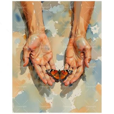 Imagem de TAOPAOLAB Kit de pintura de borboleta monarca por números para adultos - Mãos DIY segurando pintura de borboleta em tela 40,6 x 50 cm, conjunto de tinta acrílica, adequado para iniciantes, arte para