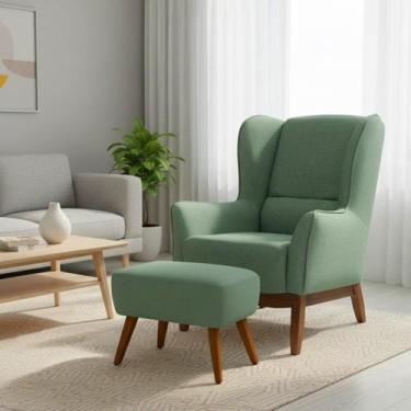 Imagem de Poltrona Dekorien Milena Com Puff Alto Acabamento Decoração, Linho Ver