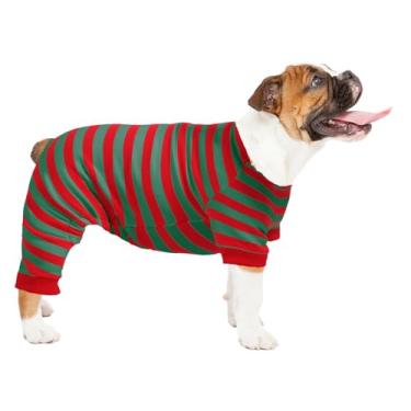 Imagem de Pijama listrado de algodão para cães, macacão respirável e confortável para filhotes e gatos, pijamas de Natal para cães pequenos e grandes, macacão para meninos e meninas