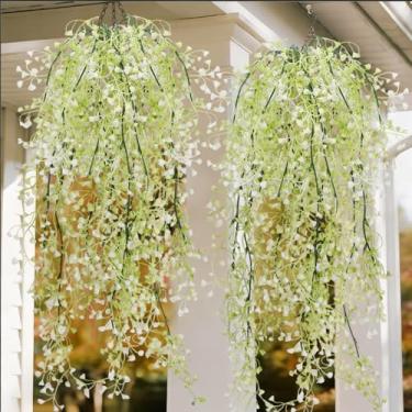 Imagem de 80 cm de videira artificial de salgueiro falso pendurado folhas de vime planta de hera artificial sala de casa decoração de jardim decoração de casamento branco