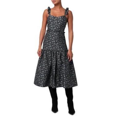 Imagem de Lulus Vestido feminino jacquard com babados e ombro, Floral preto, G
