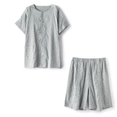 Imagem de Siomlana Traje masculino de recuperação de cirurgia, traje pós-cirurgia totalmente aberto, roupa de paciente acamado paralisado, pijama confortável para pacientes com fratura ou cirurgia (cinza, 2GG)