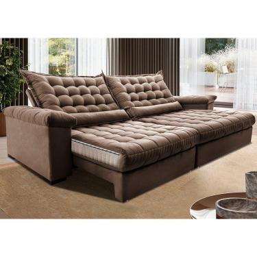 Imagem de Sofá Retrátil E Reclinável 2,55m Molas Ensacadas Cama Inbox Big Space Com Bordado 3d Velusoft Castor