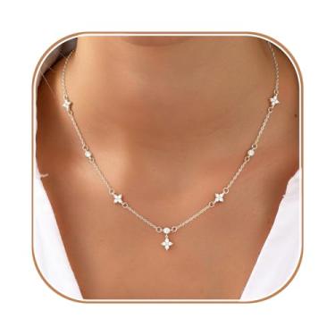 Imagem de LUNADORN Colar feminino de ouro e prata delicado, moderno, não mancha, banhado a ouro 14 K, zircônia cúbica, diamante, colar bonito em camadas, gargantilha para mulheres, joias e presentes, Small