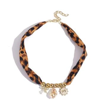 Imagem de Colar de cachecol com pingente para mulheres, cachecol de leopardo, vintage, laço, coração, cruz, leopardo, colares, boho em camadas, pérola, moeda, colares, joias de verão, presente, Large, Metal