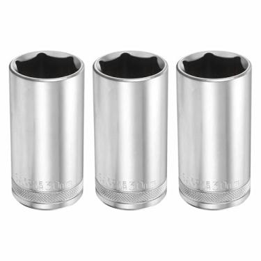 Imagem de HARFINGTON 3 peças soquete profundo de 6 pontos 1/5.1 cm drive 30 mm de profundidade métrica CR-V aço polido niquelado 78 mm / 3,1" ferramenta de soquete sextavado longo para reparo de parafusos de