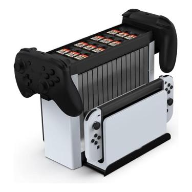 Imagem de Dock de Carregamento e Suporte para Console e Controles OLED, Organizador de Jogos com Base de Armazenamento, Compatível com Modelo -2113, Preto e Branco