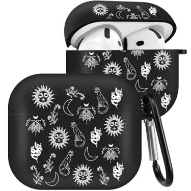 Imagem de Boaretiu Capa para Airpods 4, desenho fofo Kawaii, com chaveiro, design engraçado, com mosquetão, capa estilosa para meninas, adolescentes e mulheres, capas para Air pods 4, gato do sol