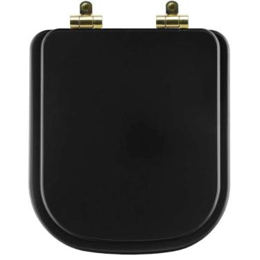 Imagem de Assento Sanitário Poliéster Soft Close Quadra Preto Fosco Para Vaso Deca Com Ferragem Dourada