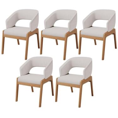 Imagem de Kit 05 Cadeiras De Jantar E Estar Living Estofada Lince L02 Linho Bege - Lyam Decor