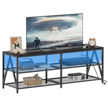 Imagem de Katrawu Suporte de TV longo centro de entretenimento com tomadas e luzes