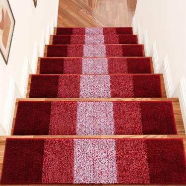 Imagem de OLANLY Passos de escada antiderrapantes 15 peças, 20,32 cm x 76,2 cm corredores de escada internos para degraus de madeira, tapetes de escada com adesivo reutilizável para crianças, idosos e animais