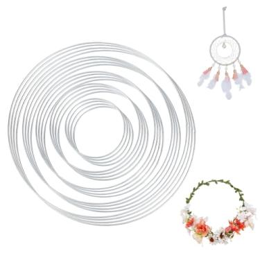 Imagem de OLYCRAFT 20 peças 5 estilos de argolas florais de metal guirlanda 4/6/8/10/11,8 polegadas macramê prata artesanato anéis de argola DIY floral arco de macramê artesanato anéis de metal para casamento