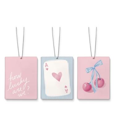Imagem de Dilemat Ambientador de cereja azul rosa para carro, decoração de carro feminino, coquette Bow Ace Card aromatizador de ar pendurado 3 peças para carros, armário, gaveta, livros, banheiro