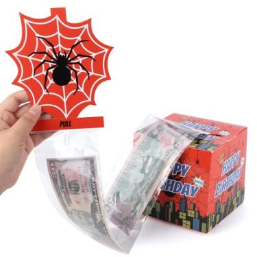 Imagem de Puxador de Cofrinho Tema Aranha, Cofrinho Teia Aranha Feliz Aniversário com 50un Sacos Transparentes para Presente Aniversário para Meninos Meninas Lembrancinhas e Decoração Festa Temática