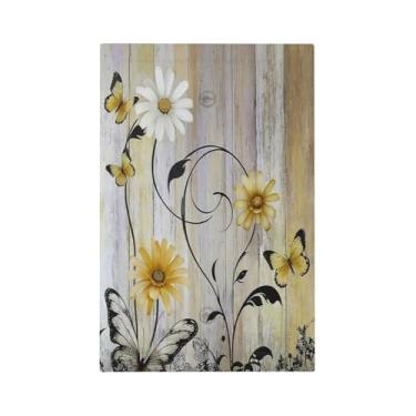 Imagem de Placa de cobertura de interruptor de luz rústica amarela branca margarida folha preta borboleta girassol grão de madeira 1 grupo sem dispositivo placas de parede elétricas em branco placa frontal