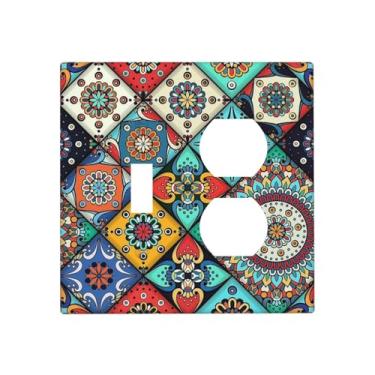 Imagem de Nadoabtm Wallplates Colorido Talavera Flor Mandala Floral 1 Interruptor Duplex Placa Elétrica GFCI Frontal Capas Decorativas de Interruptor de Luz para Decoração de Cozinha Sala de Estar