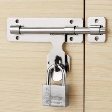 Imagem de Fechadura de porta de 10 cm de aço inoxidável, conjunto de fecho de cadeado com trava escovada para armário de gaveta de janela