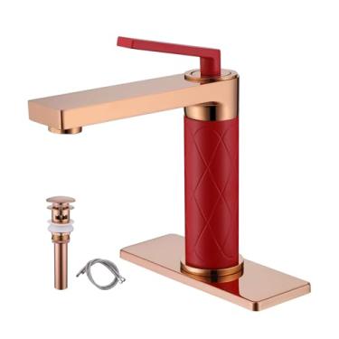 Imagem de Torneira de pia de banheiro orifício único, torneira de lavatório moderna com alça de alavanca, ouro escovado e acabamentos de latão antigo, para pia de fazenda ou pia de embarcação