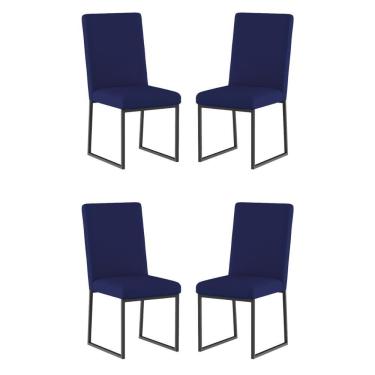 Imagem de Kit 4 Cadeiras Estofadas Base De Ferro Preto Para Mesa Jantar Azul Marinho
