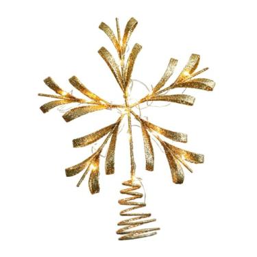 Imagem de oshhni Estrela de Natal para o topo da árvore, decoração clássica e charmosa com glitter LED, perfeita para casamentos, festas ao ar livre e eventos, Ouro