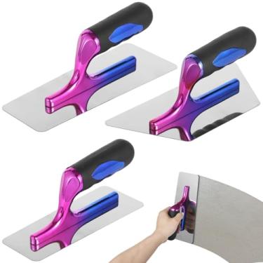 Imagem de Conjunto de espátula de drywall de aço inoxidável de 3 peças, ferramenta ergonômica de pintura com alça para reboco veneziano