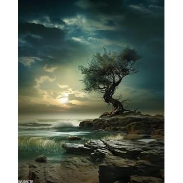 Imagem de WUIVCTR Conjunto de pintura em tela Paint by Numbers, natureza, árvore de grama marinha, kits de pintura para adultos por números em tela, pintura de desenho com pincéis, 40 x 50 cm