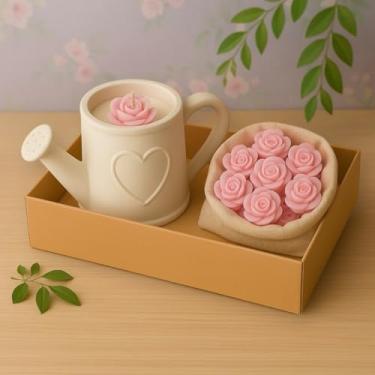 Imagem de Conjunto de Velas Perfumadas Para Presente, Contendo Um Regador Com InfusãO de Cera Floral e Miniaturas de Flores de Girassol.(Kit Rosa Wax Melts Flores)